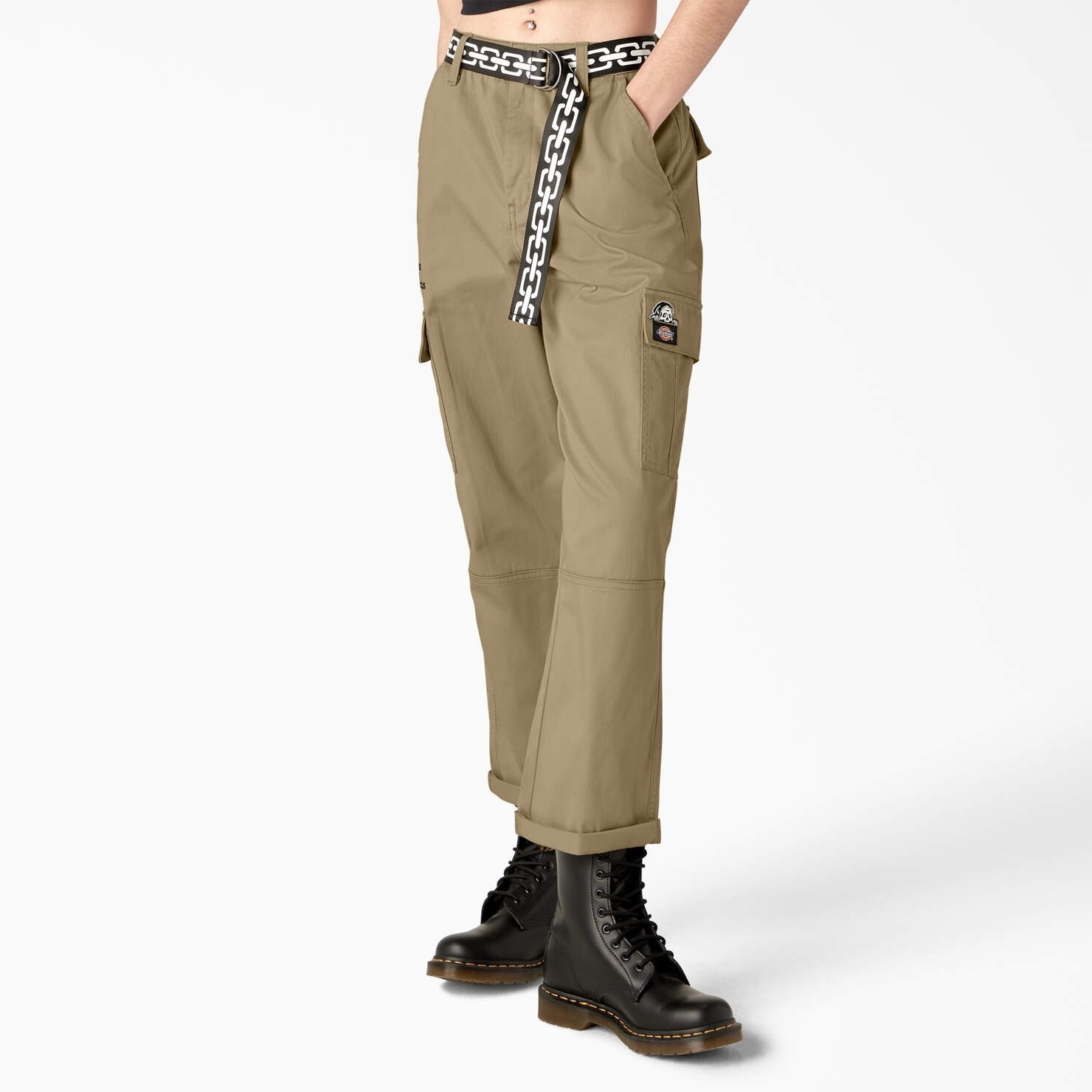 Dickies X Lurking Class Cargo Pants Women 24x27 Relaxed Fit Khaki Beige Belted